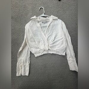 Zara Off White Button Down Crop Shirt